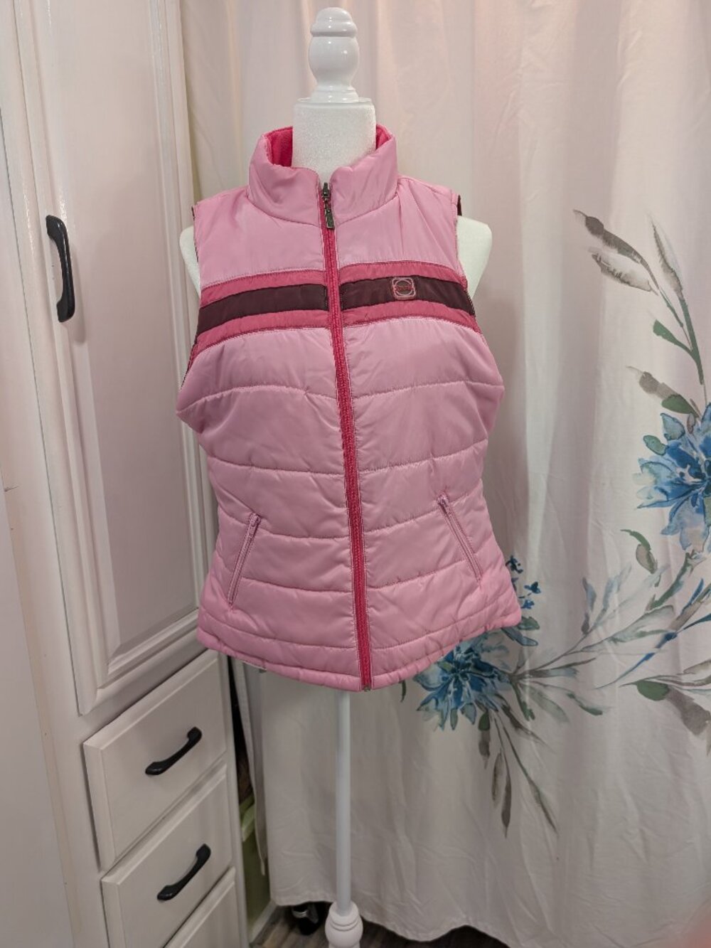 Vintage Le Tigre Women's Pink Reversible Puffer Vest Size XL